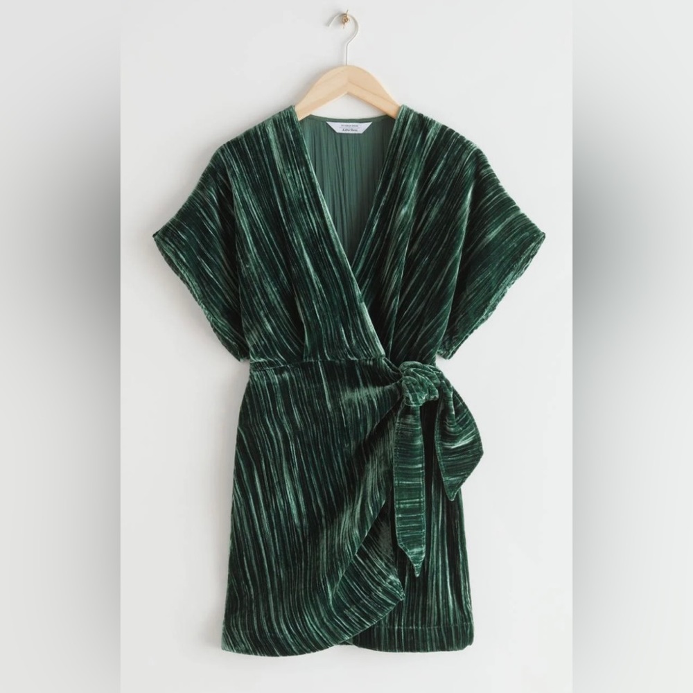 Green velvet wrap dress